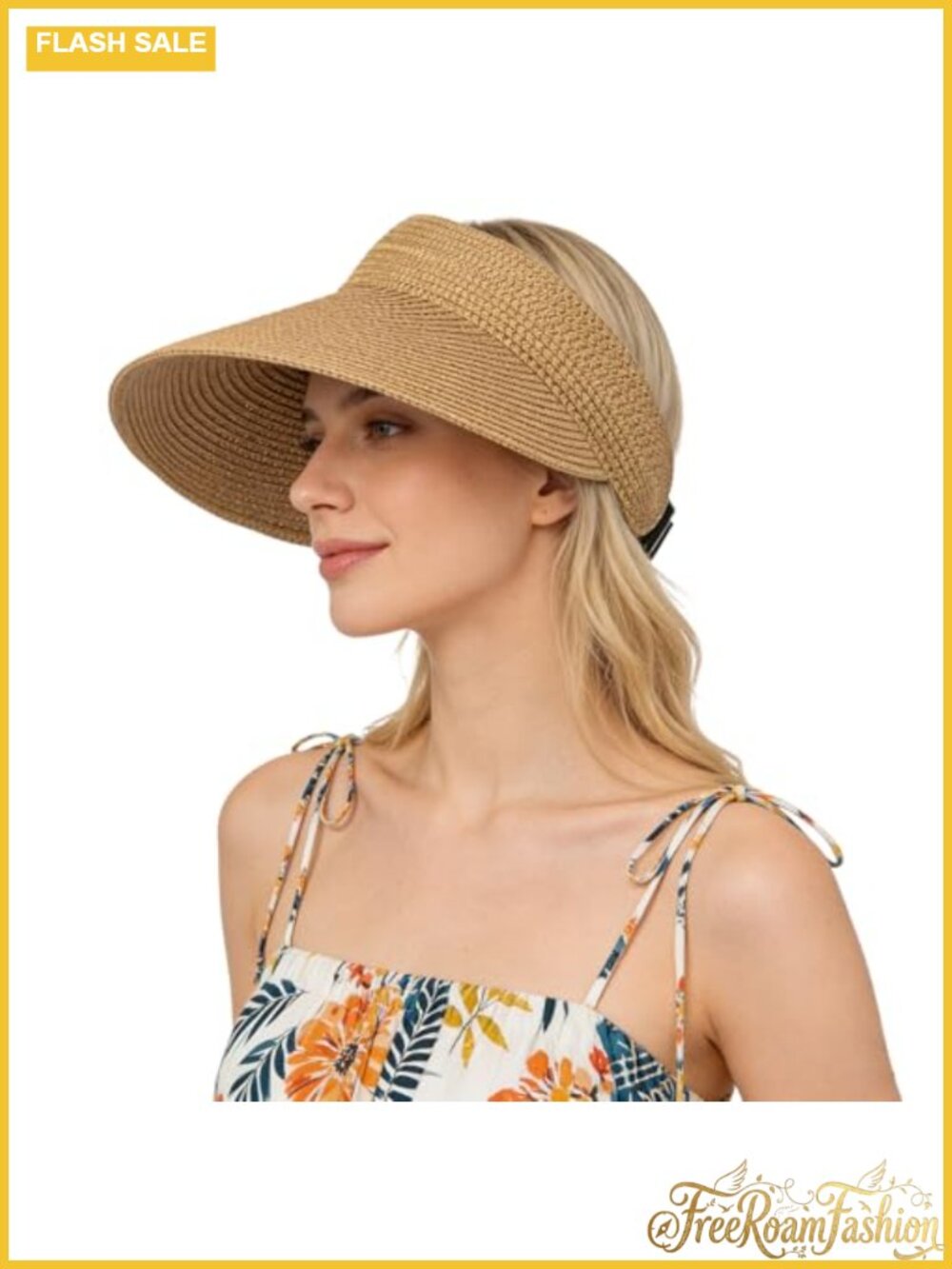Woven Straw Sun Visor Hat Wide Brim Adjustable Summer Cap for Women
